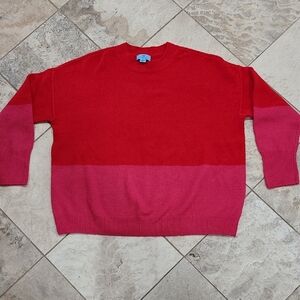 CeCe Womens Red and Pink Crewneck Sweater